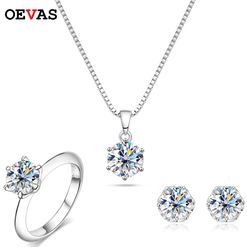 OEVAS 4CT Moissanite Jewelry Set Necklace Earrings Rings For Women 100% 925 Sterling Silver Wedding Fine Jewelry Gifts Wholesale