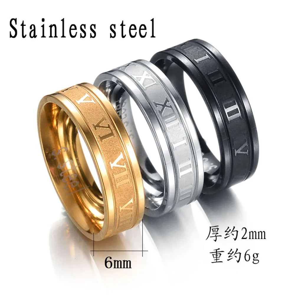 Seakissky Classic Fashion Stainless Steel Roman Digital Men Women Ring Cool Punk High Quality Waterproof Jewelry for Party Gifts