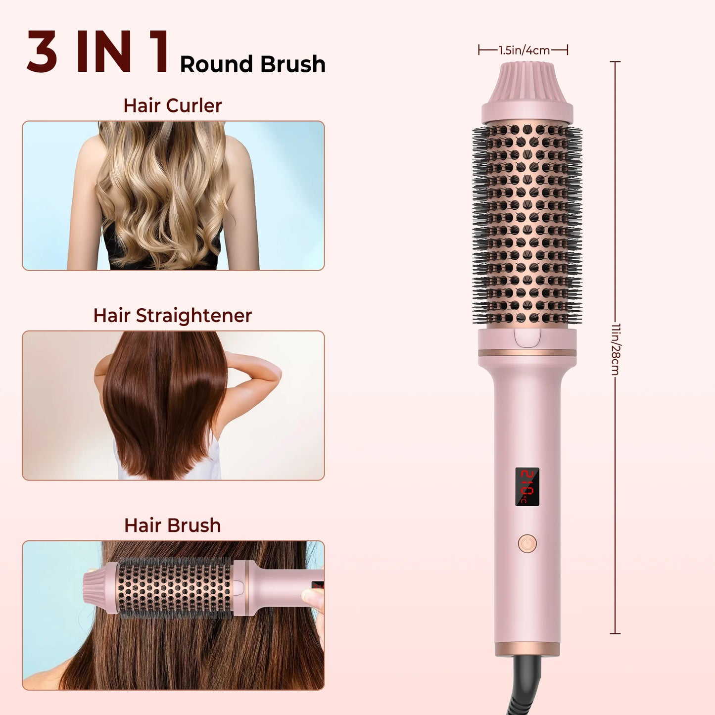 1.5 Inch Hair Curling Iron Brush Ceramic Thermal Brush Heated Round Brush Hair Electric Heating Brush Electric Hair Curler Comb