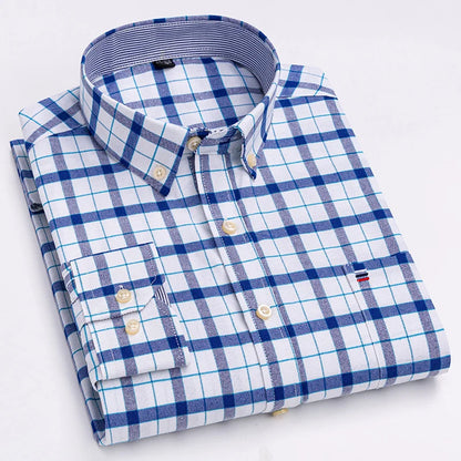 Large size 7XL100%cotton shirts for men Oxford plain Shirt quality oversized Long sleeve slim fit tops striped plaid clothing