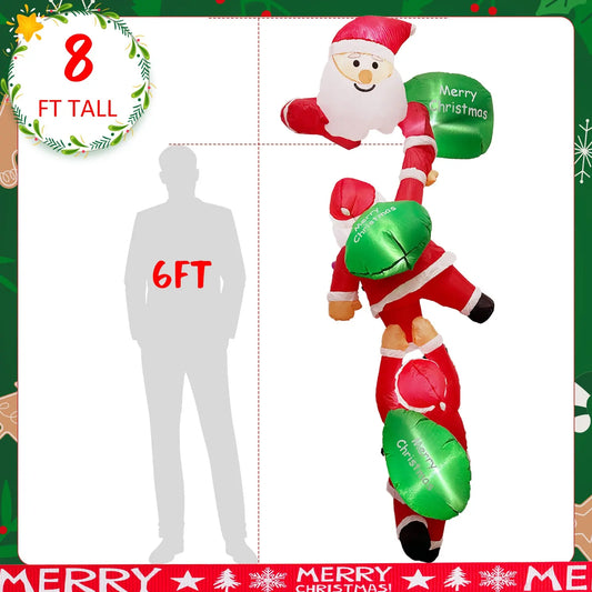 8FT Christmas Climbing Santas Christmas Blow Up with Build-in LEDs Funny Christmas Inflatable for Outside Home Windows Eaves