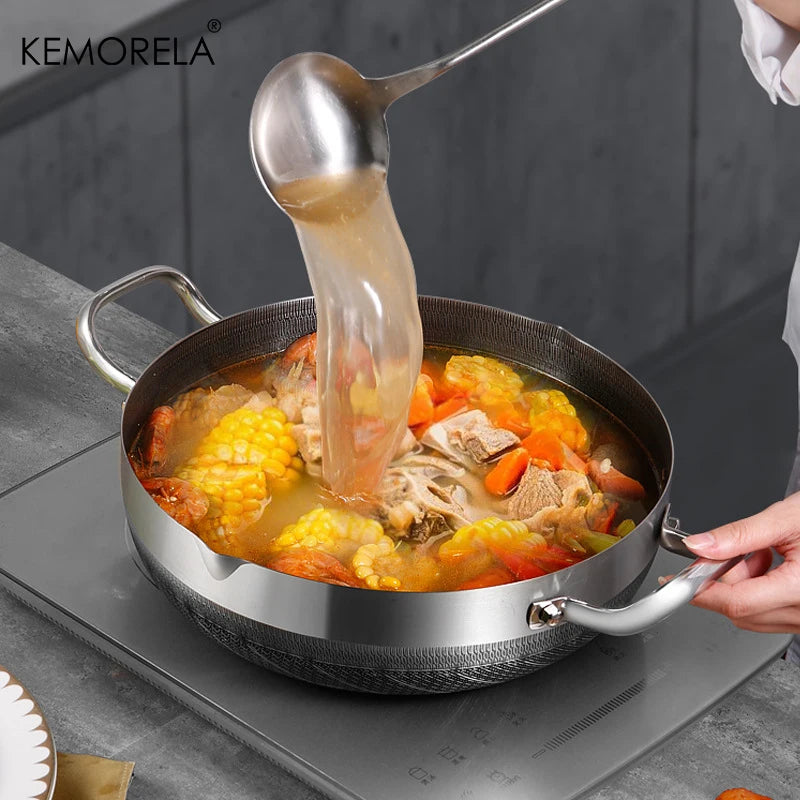 26/28/30CM Frying Pan Hot Pot Stainless Steel Non Stick Pan Honeycomb Soup Pot Bottom With Lid Induction Cooker Gas Stoves