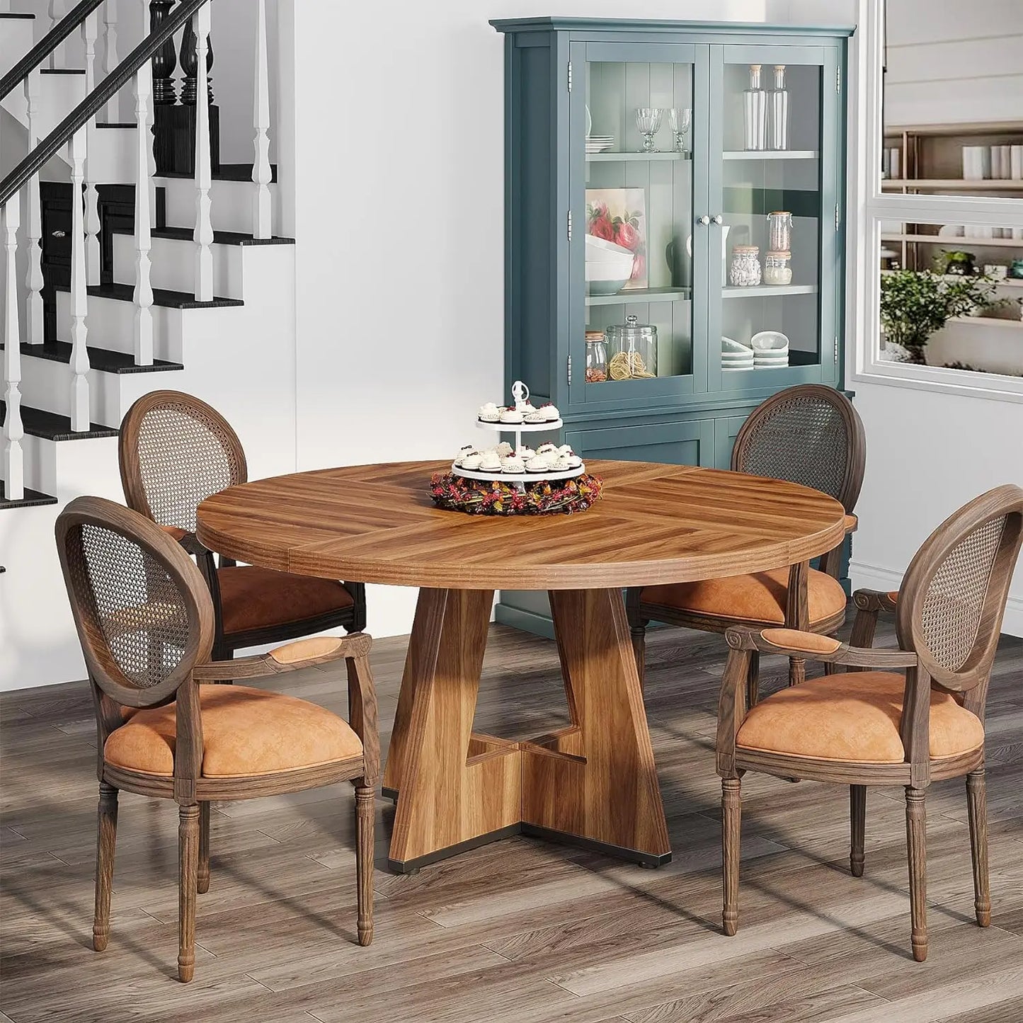 Round Dining Table for 4,47 Inch Farmhouse Kitchen Table Small Dinner Table Wood for Dining Room