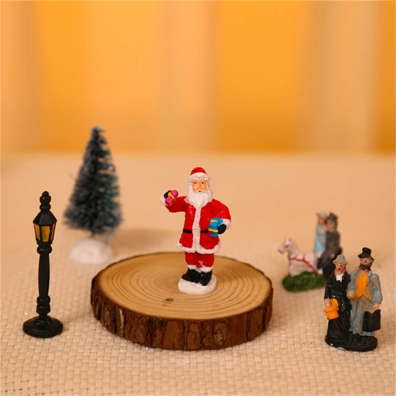 10Pcs/set Christmas Ornament Luminous Home Mini Xmas Cabin Decoration Town Street Light Up Building Holiday Party Gift