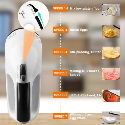 Electric Egg Beater Handheld 7 Speed Food Mixer for Kitchen Cake Bread Dough Baking Egg White Blender Portable Egg Beater