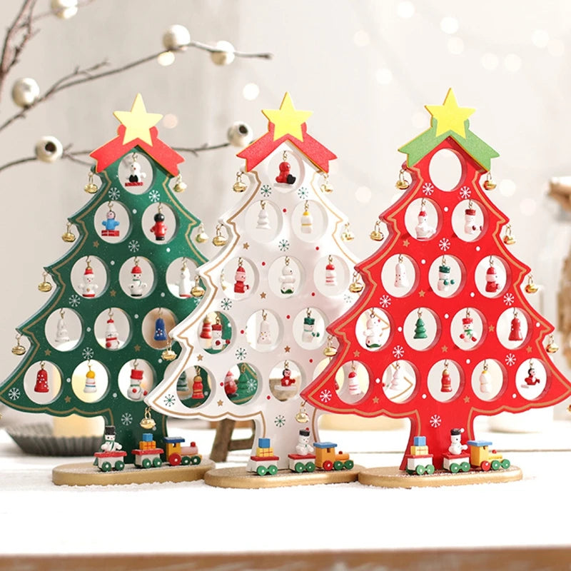 Wooden Christmas Tree Desktop Ornament DIY Mini Christmas Tree Decorations Window Display Ornament adornos navideños