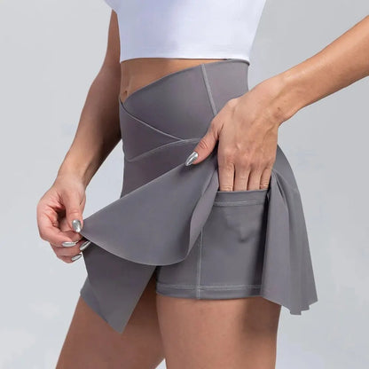 Pleated Tennis Skirt With Pockets For Women Athletic High Waist Golf And Yoga Skirts With Shorts Cross Waist