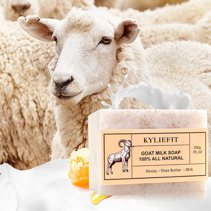 KYLIEFIT Goat Milk Soap All Natural, Whitening, Cleansing, Nourishing, With Honey, Shea Butter, Milk, For Face And Body