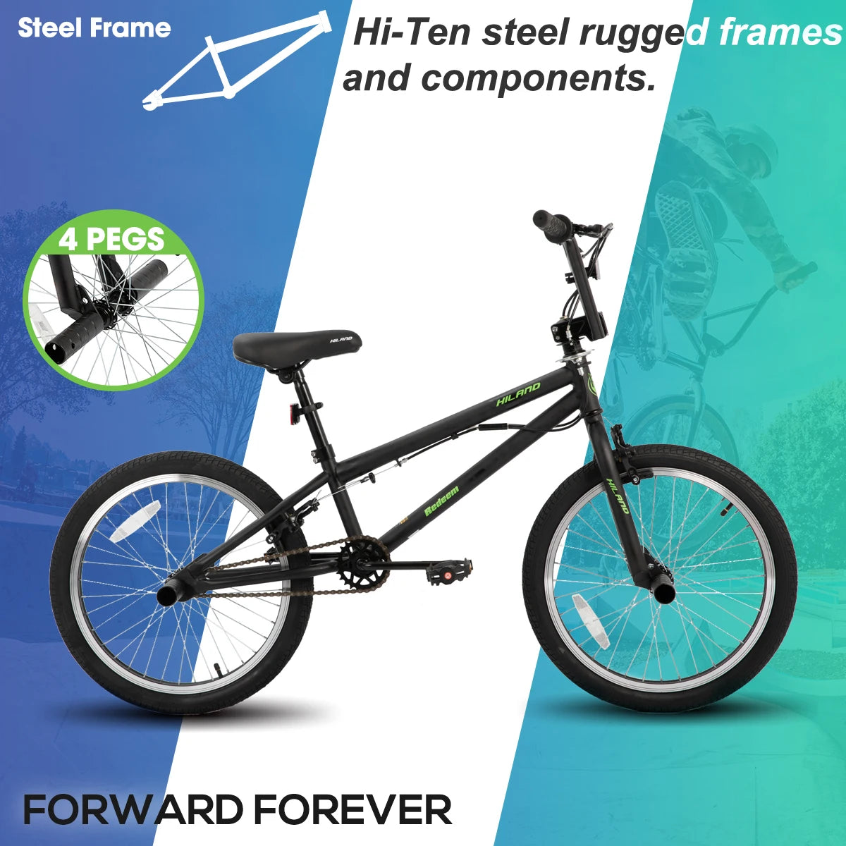 Hiland 20 inch Freestyle Kids BMX Bike,Beginner-Level to Advanced Riders with 360 Degree Gyro & 4 Pegs, Kids' Bicycles