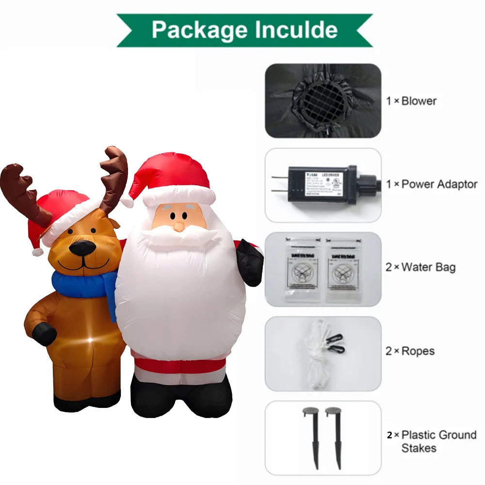 1.5M Inflatable Santa Claus And Deer with LED Lights Inflatable Model Toy Outdoor Decoration Christmas New Year Party Decoration