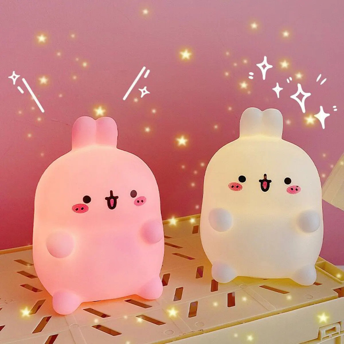 Rabbit Night Light Bedhead Bedroom LED Small Table Light Non Plug In Floor Stand Creative Atmosphere Night Light Decoration