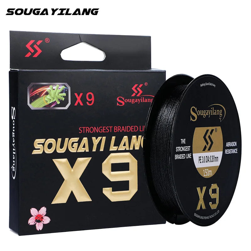 Sougayilang Top Quality 9 Strands PE Line X9 Sinking Line 150M Low Memory Braided Fishing Lines 17-97LB Super Japan Fish Line