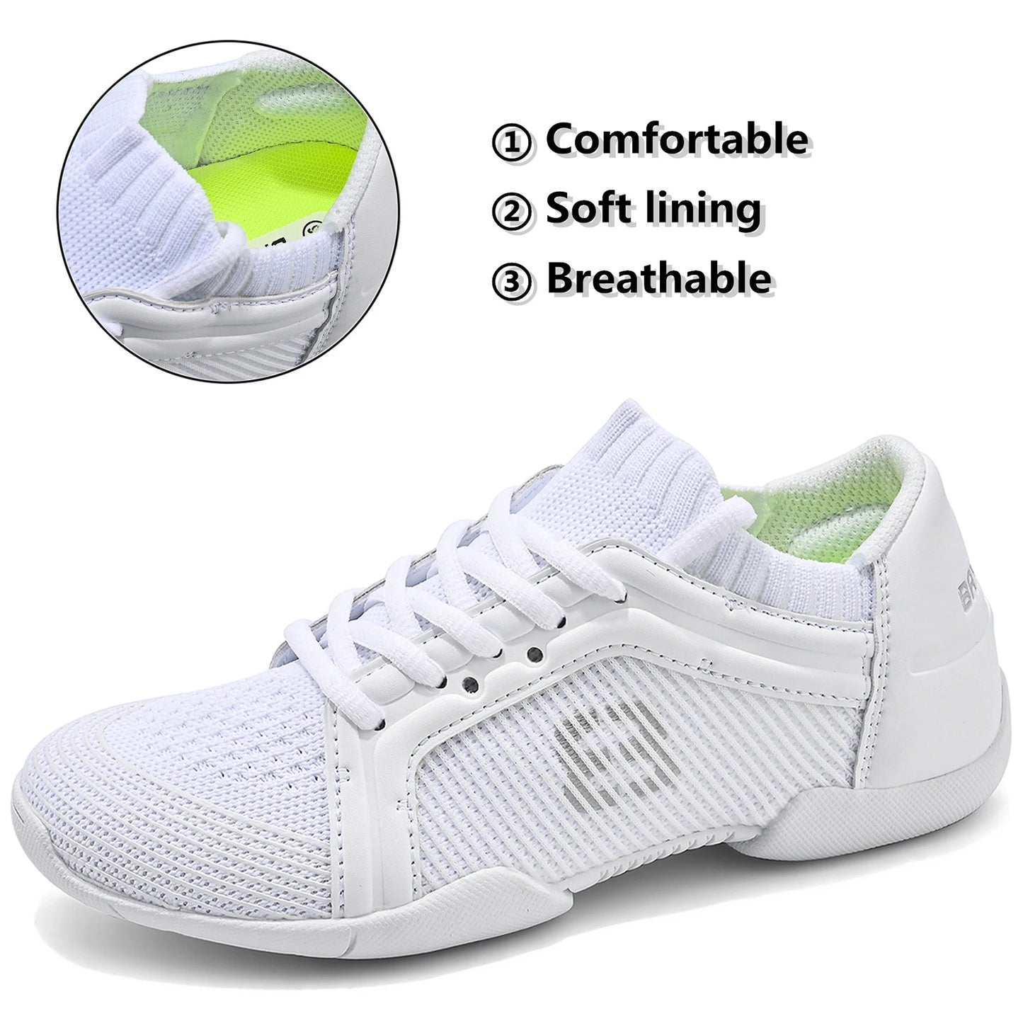 BAXINIER Girls White Competition Cheer Shoes Youth Cheerleading Dance Sneakers Women Athletic Breathable Training Tennis