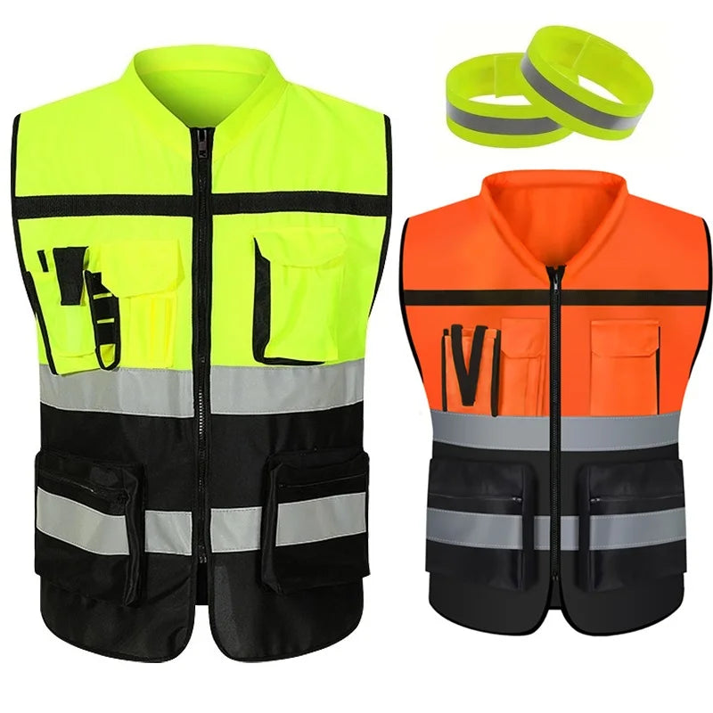 High Brightness Strip Reflective Vest Breathable Workwear Multi Pocket Protective Clothing Safety For Night Running Bike Factory