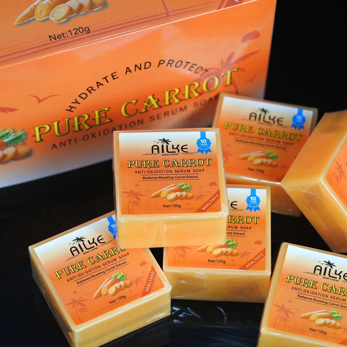 AILKE Organic Brightening Soap, with Carrot, Vitamin C&E, Cleaning, Moisturizing, Smooth and Soft Skin, for Face and Body Use