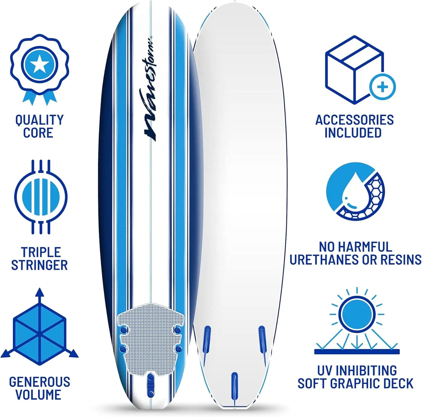 Classic Soft Top Foam Surfboard Surfboard for Beginners and All Surfing Levels Complete Set Includes Leash and M