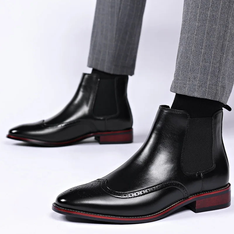 Men's Classic Retro Chelsea Boots Mens Brogue Leather Ankle Boots Men Fashion British Style Short Boots Casual Business Shoes