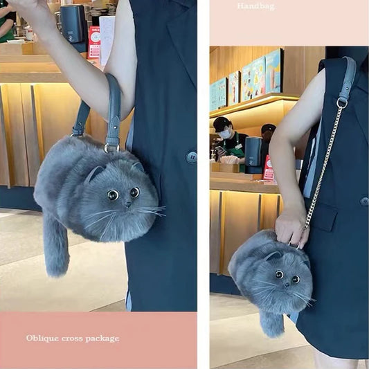 Gray Cat bag Messenger Bag versatile small and cute, fashionable bag Women's Cross bag autumn and winter design