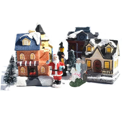 10 Pcs/set Christmas Ornaments Luminous House Small House Decoration Santa Claus Suit Gift Gift Decorations for Home