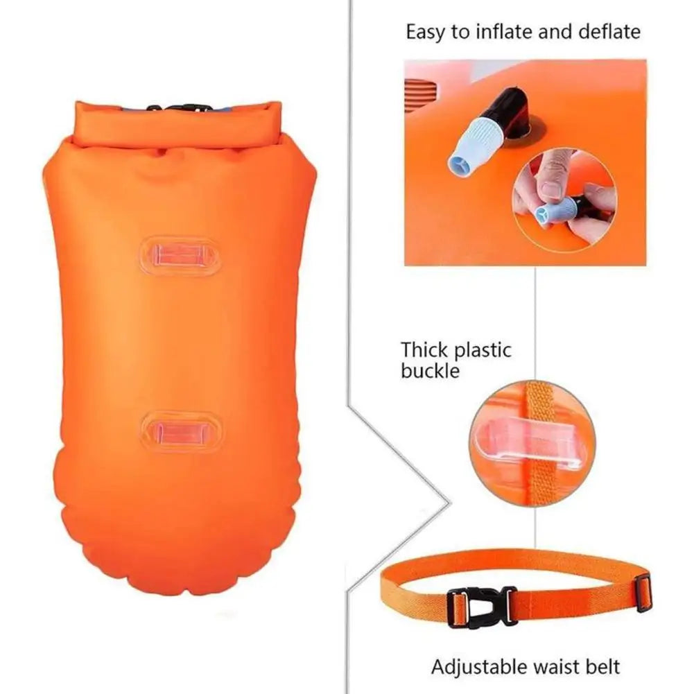 Outdoor Safety Swimming Buoy Multifunction Swim Float Bag with Waist Belt Waterproof PVC Lifebelt Storage Bag for Water Sports