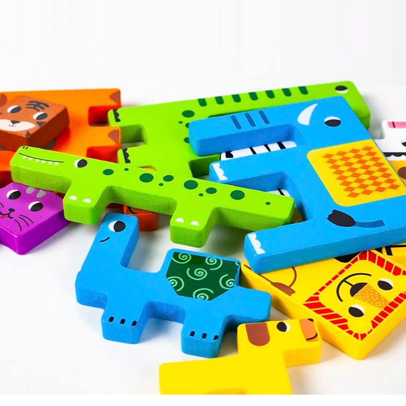 Montessori Animal Characters Transportation wooden puzzle Russian Blocks Cute Animals Puzzle Toys occupation