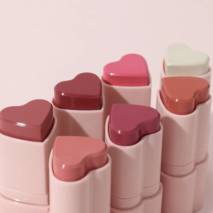 Heart Shape Vegan Creamy Blush Stick Matte Silky Waterproof Pink Blush Cream Makeup Stick High Pigment 3in1 Lip Eye Cheek Tint