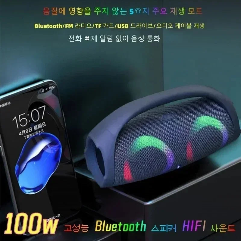 Portable Waterproof 100W High Power Bluetooth Speaker RGB Colorful Light Wireless Subwoofer Stereo Surround Subwoofer boombox