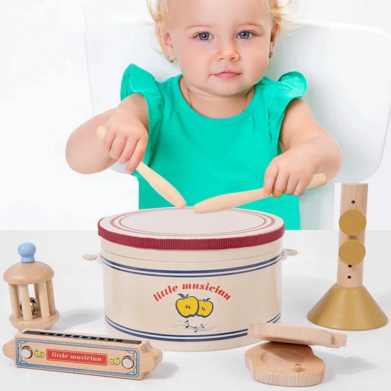 Wooden Xylophone Drum Set For Toddlers,Montessori Baby Musical Instruments Toys, Drum Set Percussion Instruments Musical Toys