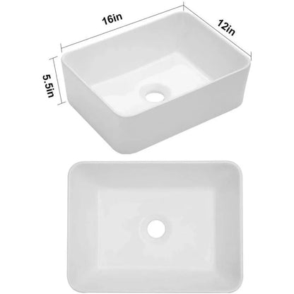 Rectangular Countertop Sink Art Basin Bathroom Sinks Pure White Porcelain Ceramic Container Sink Furniture Fixture Home