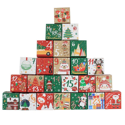 24PCS 1-24 Christmas Advent Calendar Gift Box Kids Xmas New Year Candy Cookies Wrapping Paper Box Christmas Gift Box Home Decor