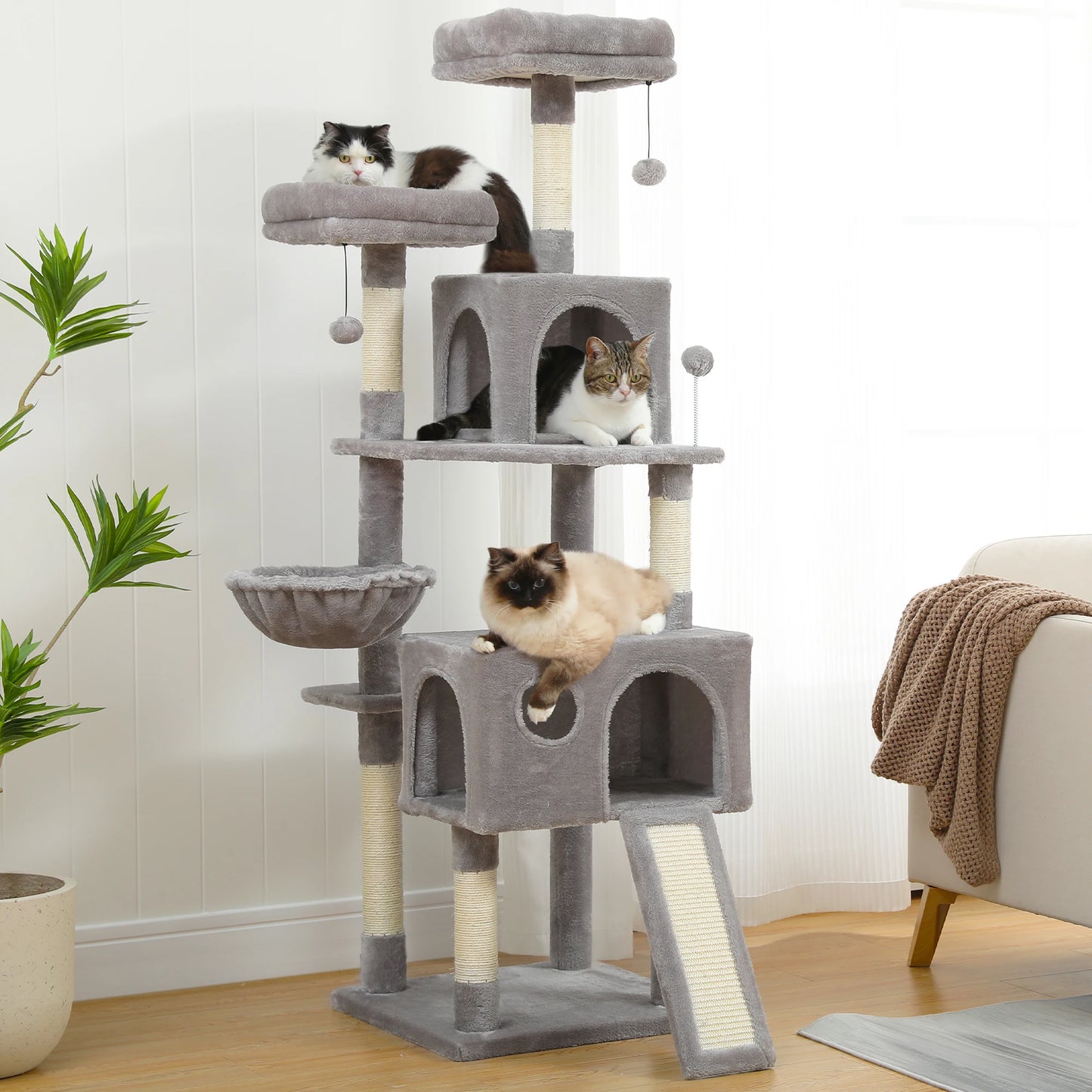 Free Shipping Multi-Level Cat Tree For Cats With Cozy Perches Stable Cat Climbing Frame Cat Scratch Board Toys Cat Furniture