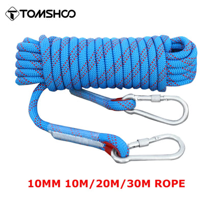 Tomshoo 10mm Rock Climbing Rope 10M/20M/30M Outdoor Static Rapelling Rope Fire Rescue Safety Escape Climbing Emergency Rope Cord