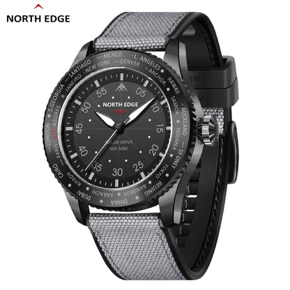 NORTH EDGE 2024 MACH Solar Power Quartz watch Men Waterproof 50M Men's Pilot Sports Wristwatches Luminous Enviormentally Clock