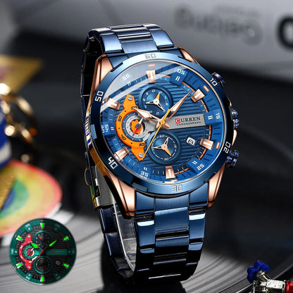 CURREN Stainless Steel Watches for Mens Creative Fashion Luminous Dial with Chronograph Clock Male Casual Wristwatches