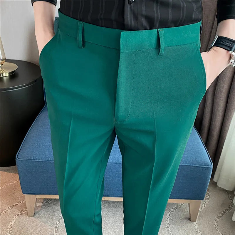 Men's Summer Slim Fit Solid Color Casual Pants Formal Office Business Wedding Social Suit Pants 9 Colors Ankle Long Trousers