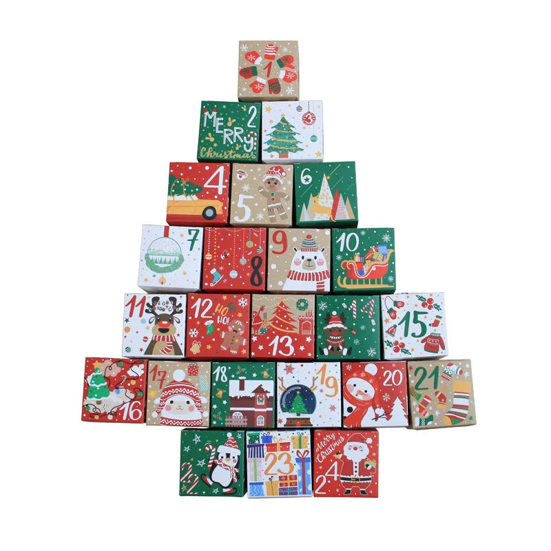 24PCS 1-24 Christmas Advent Calendar Gift Box Kids Xmas New Year Candy Cookies Wrapping Paper Box Christmas Gift Box Home Decor