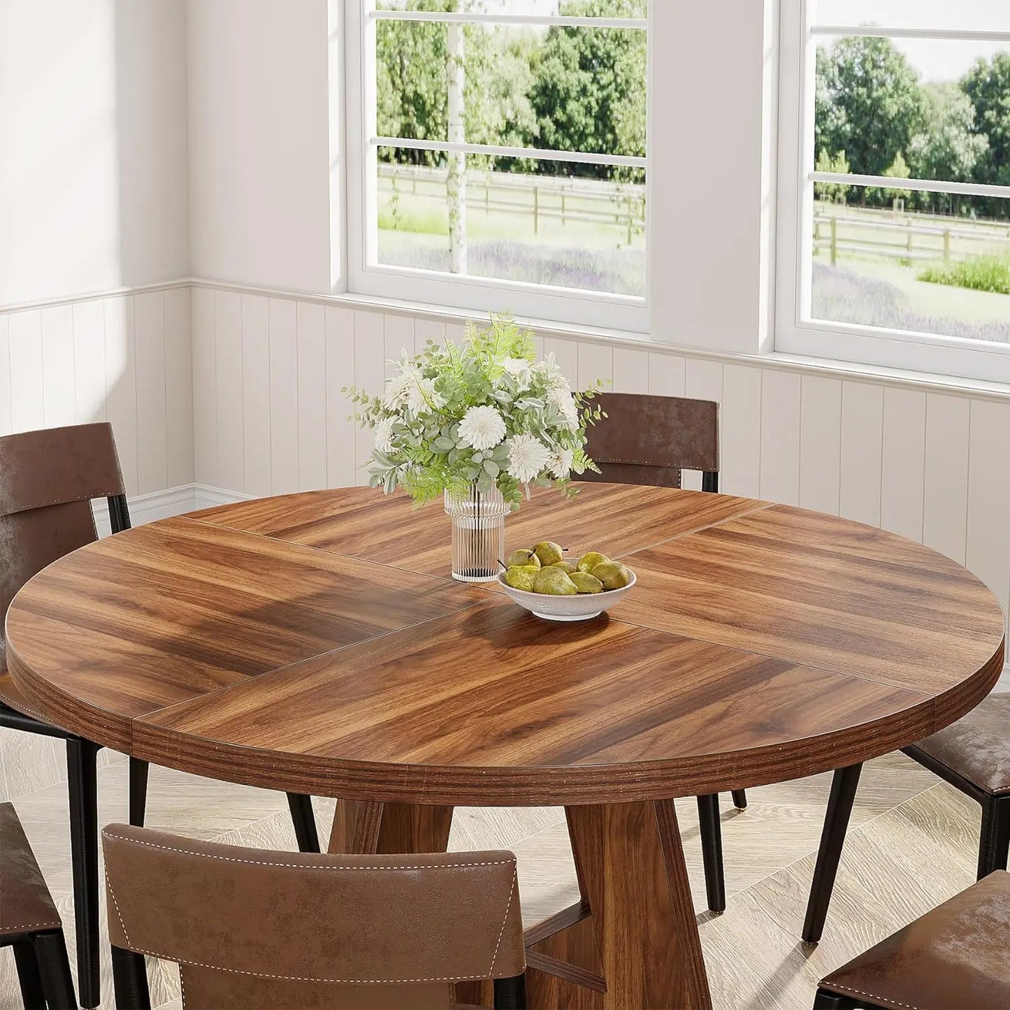 Round Dining Table for 4,47 Inch Farmhouse Kitchen Table Small Dinner Table Wood for Dining Room