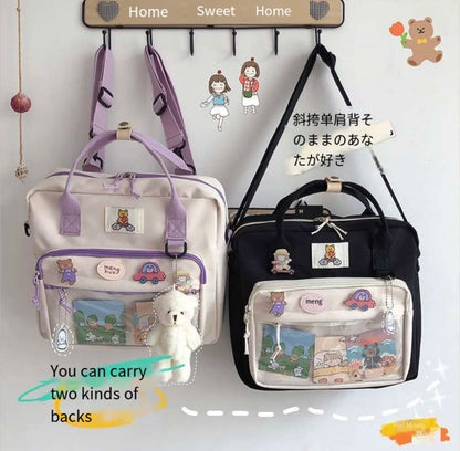 JIAERDI Kawaii Ita Bag For Teenage Girls Harejuku Preppy Backpack Women Cartoon Transparent JK Shoulder Bag Female Bolso Mujer