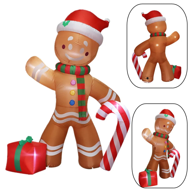 2.4M/8FT Halloween Inflatable Gingerbread Man Take cane Model Built-in LED Lights Model Outdoor Ornament Party Garden Decor Prop