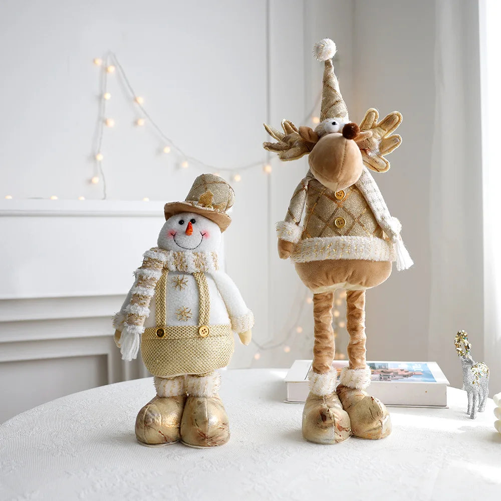 Nordic Style Gold Plush stretch leg Santa Claus Snow Man Elk Doll Christmas Decoration Tree Ornaments 2024Christmas Present