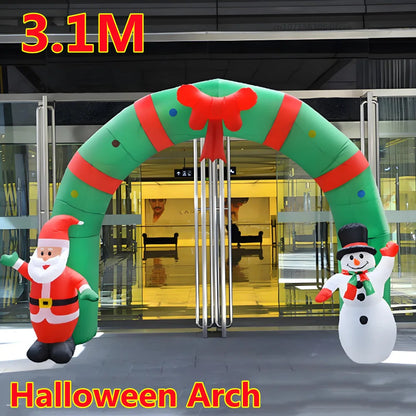 3.1M Christmas Inflatable Archway with Santa Claus and Snowman Airblow Arch，Built-in Led for Yards Outdoor Party Decoration