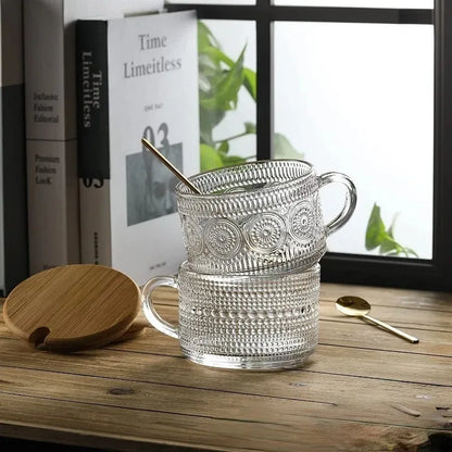 400ml Glass Breakfast Cup with Bamboo Lid and Spoon Wear-resistant Durable Texture Transparent Milk Oat Cup Drinking Glasses