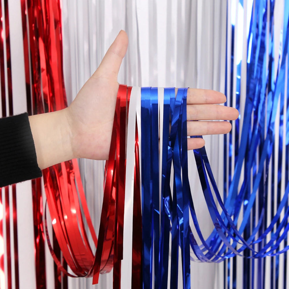 Star Shape Rain Tinsel Curtain 4th of July Party Red White Blue Tinsel Foil Fringe Curtain Birthday Party Supplies Wedding Decor