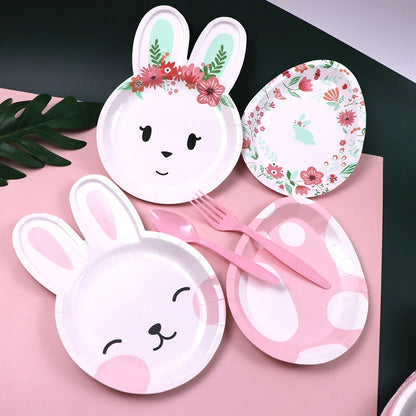 Easter Bunny Eggstravaganza Party Supplies Bunny Egg Disposable Party Tableware Easter Cute Cartoon Party Decoration Kids Favor