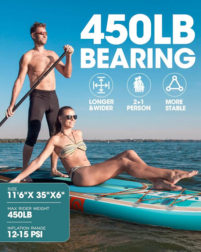 11'6×35" Extra Wide Stand Up Paddle Board for Adults , 400lb Capacity Inflatable Paddle Board, Sup for 2+1 Person