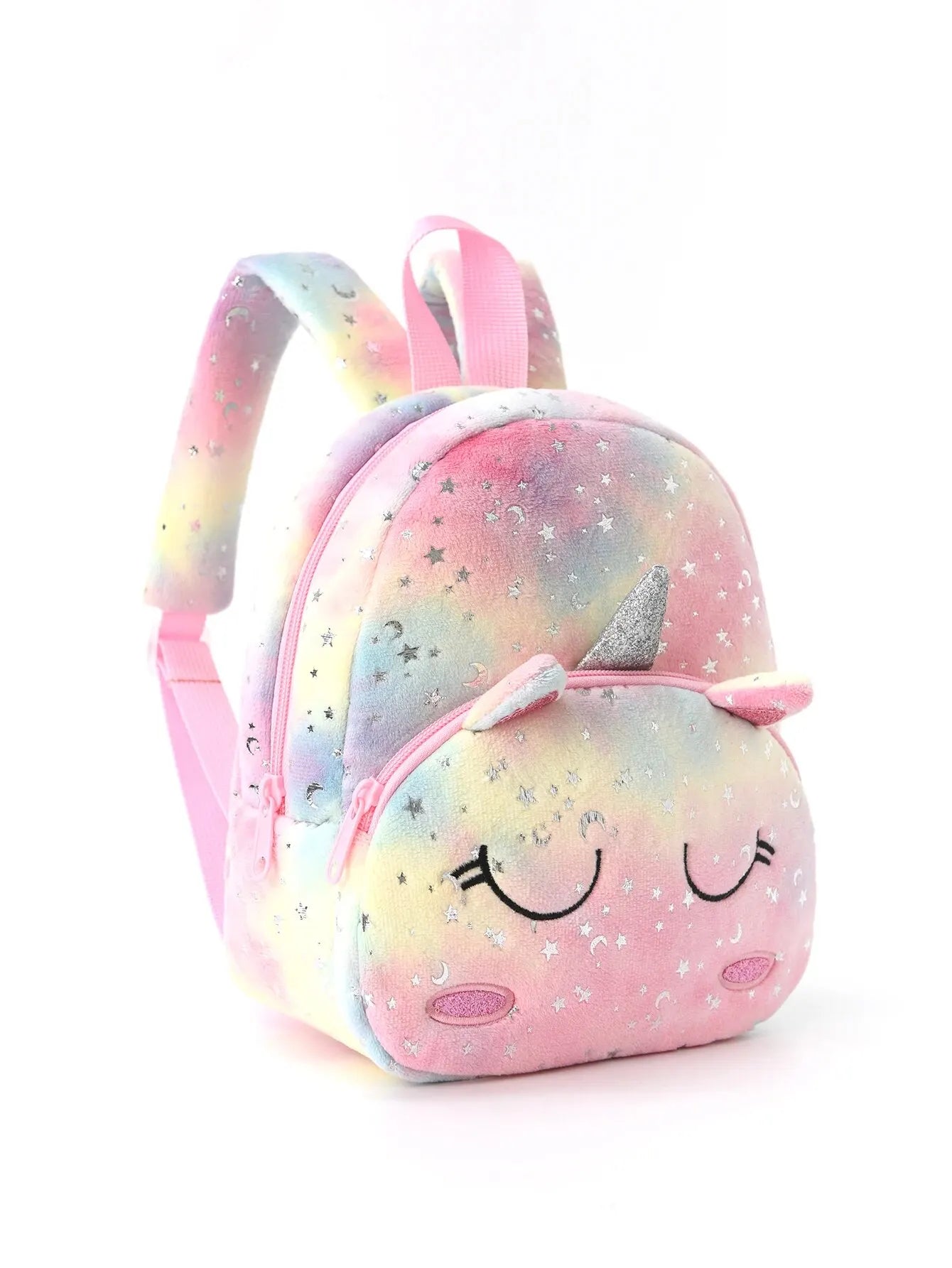 1pc Plush Printed Cartoon Unicorn Children'S Backpack, Suitable For Girls, Students, Outdoor Travel, School, Holiday Gifts