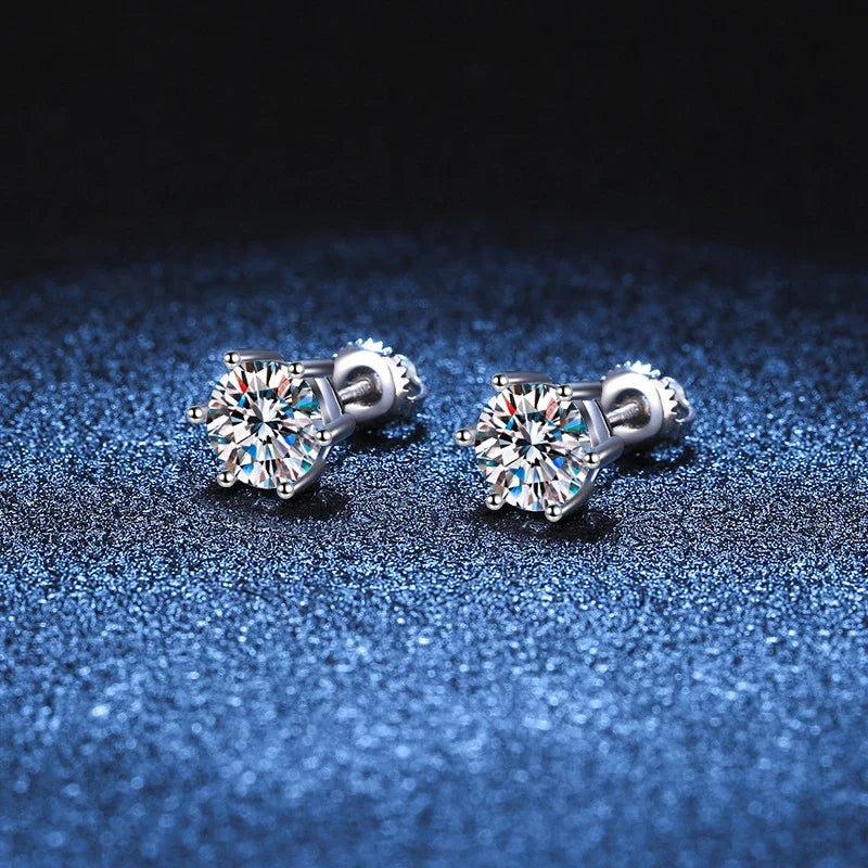 Tezzc 1ct 2ct Moissanite Earrings Studs for Women Men Screw Ear Stud 925 Silver With White Gold Plated Earring Fine Jewelry