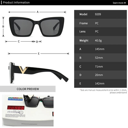 LNFCXI Fashion Cat Eye Sunglasses Vintage Luxury Brand Designer Black Oversized Ladies Sunglasses Square Eyewear UV400