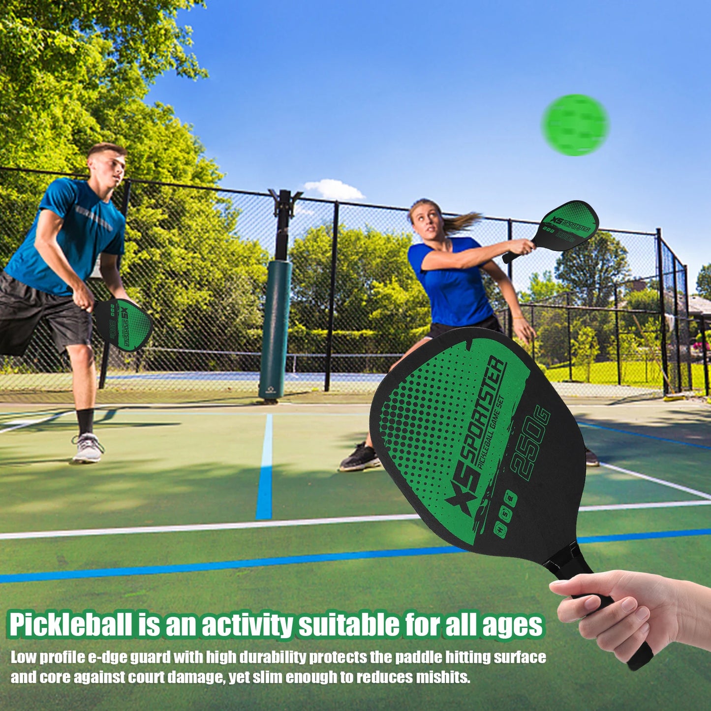 Pickleball Rackets Set Pickleball Paddle Set of 2 Rackets & 4 Pickleballs Balls Pickle-Ball Racquet with Balls Sports Accessory