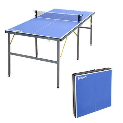 6ft Mid-Size Table Tennis Table Foldable Portable Ping Pong Table Set for Indoor & Outdoor Games with Net 2 Table Tennis Paddles